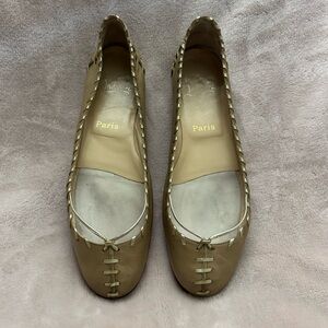 Christian Louboutin Leather Nude Flats with Gold Detailing, Size 38.5/US 8.5